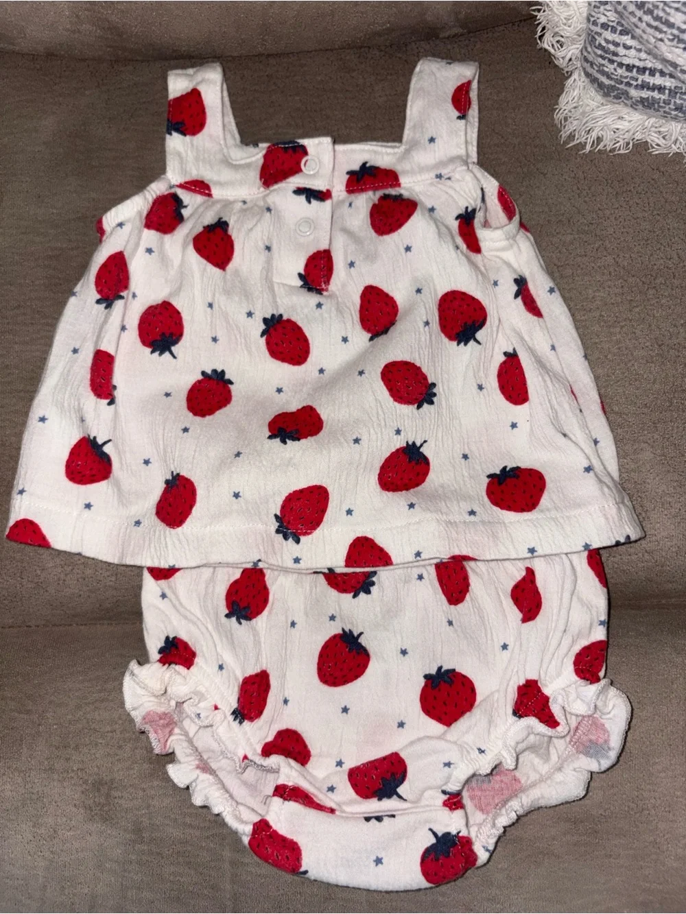 Carter's White Strawberry Print Sleeveless Top & Bloomers
